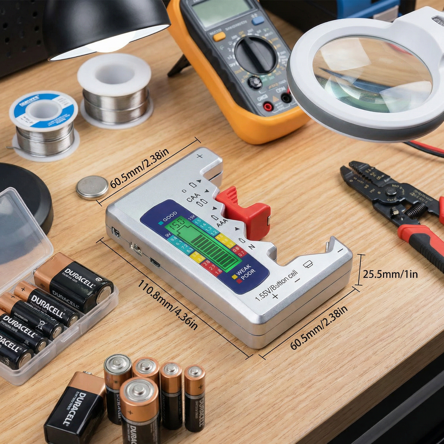 Digital Battery Tester with LCD Display – Capacity Checker for AA, AAA, C, D, 9V & Button Cells