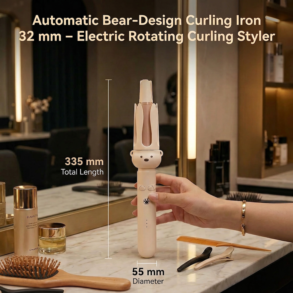 Automatic Bear-Design Curling Iron 32 mm – Electric Rotating Curling Styler