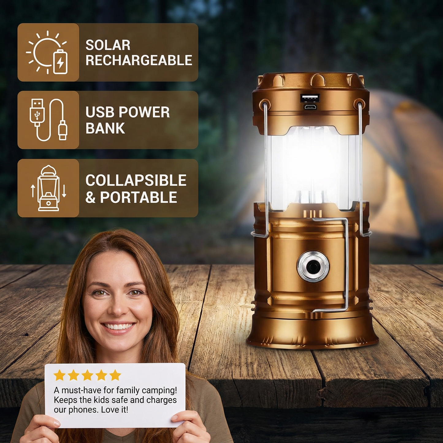 Rechargeable Solar Lantern with USB – Portable LED Light for Outdoor and Emergencies