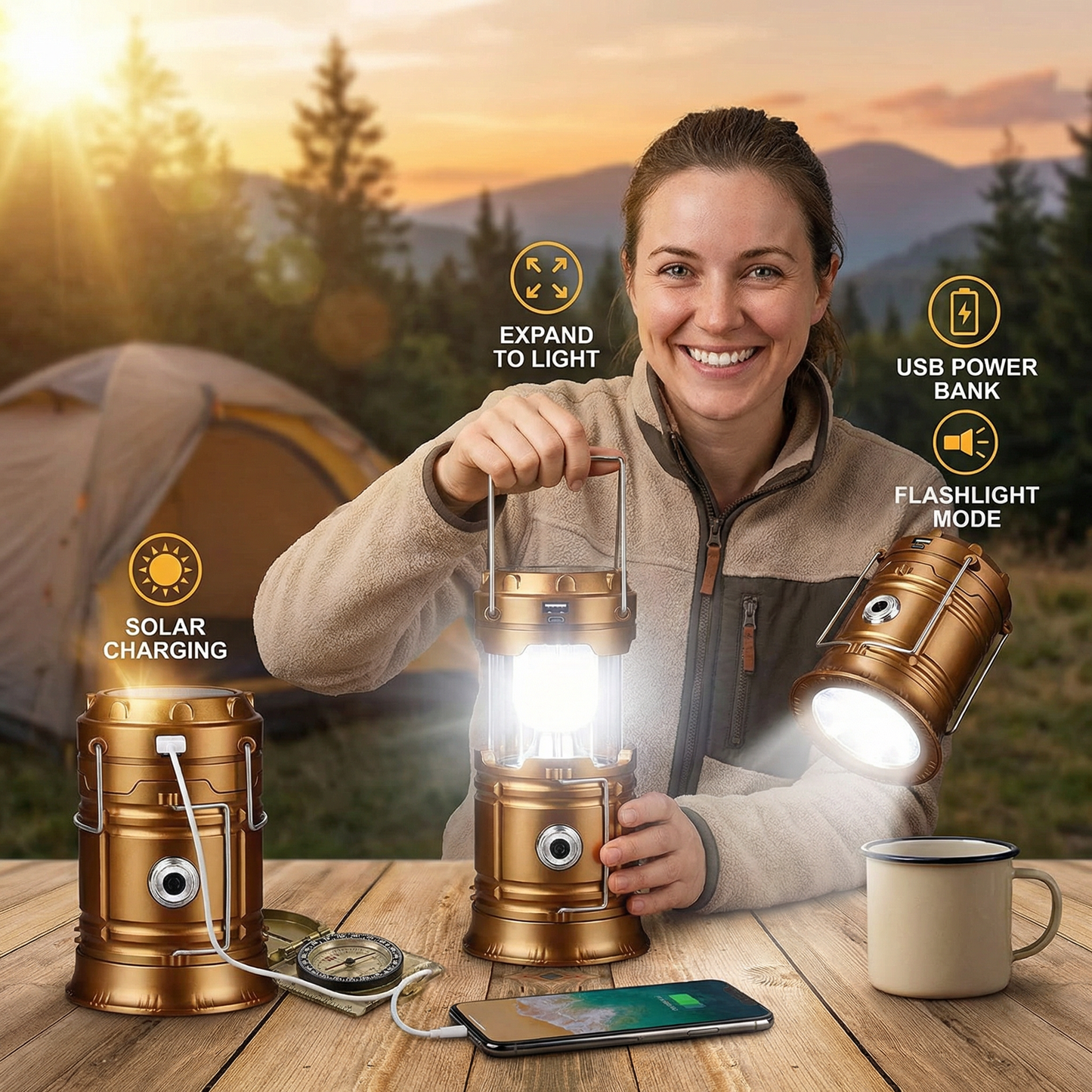 Rechargeable Solar Lantern with USB – Portable LED Light for Outdoor and Emergencies