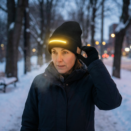 Warm Hat with Integrated Bluetooth Headphones and LED light strip