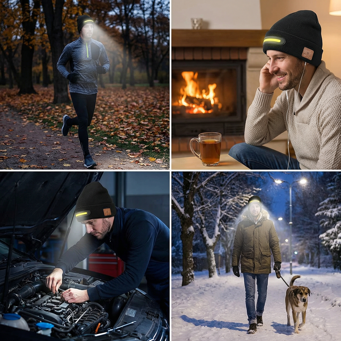 Warm Hat with Integrated Bluetooth Headphones and LED light strip