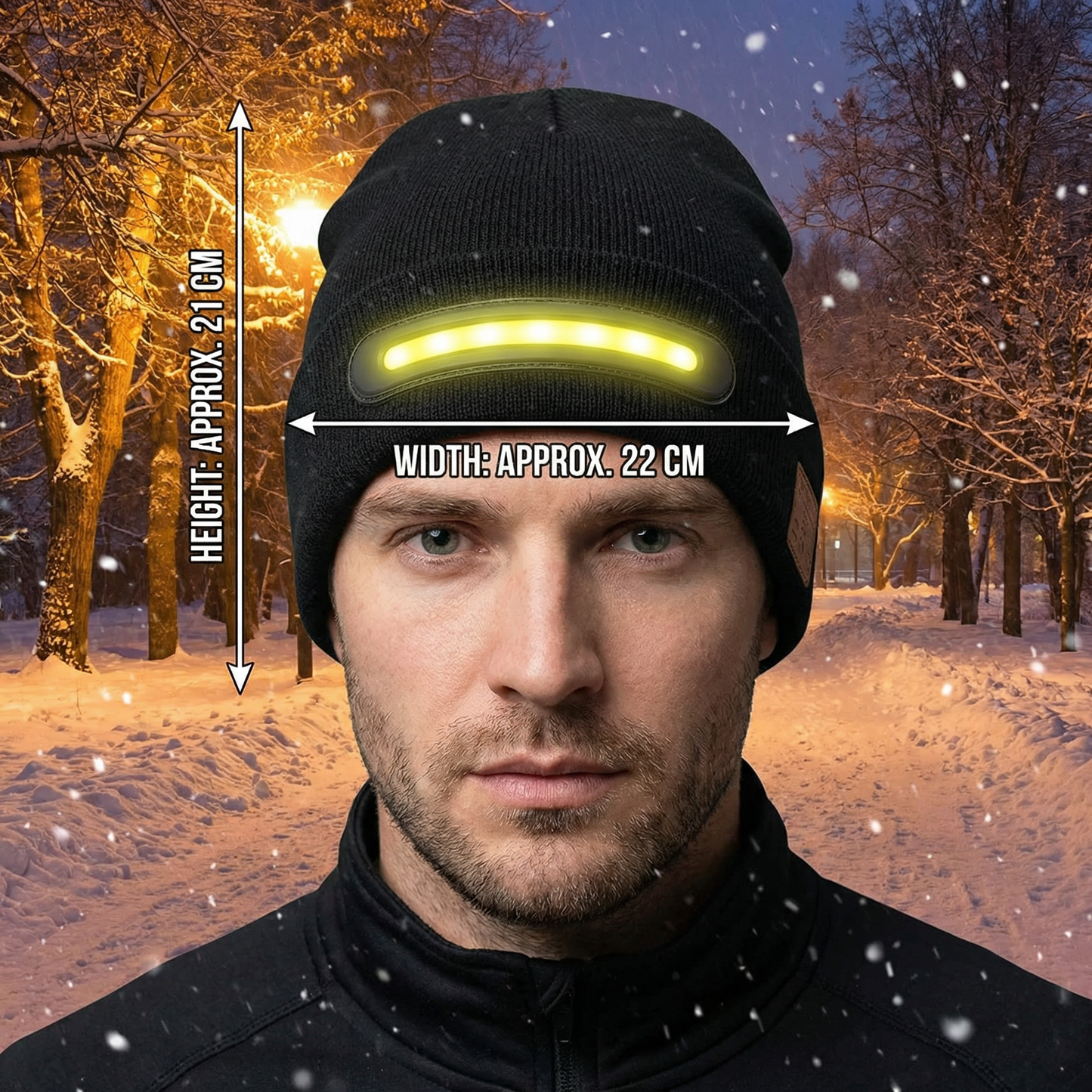 Warm Hat with Integrated Bluetooth Headphones and LED light strip
