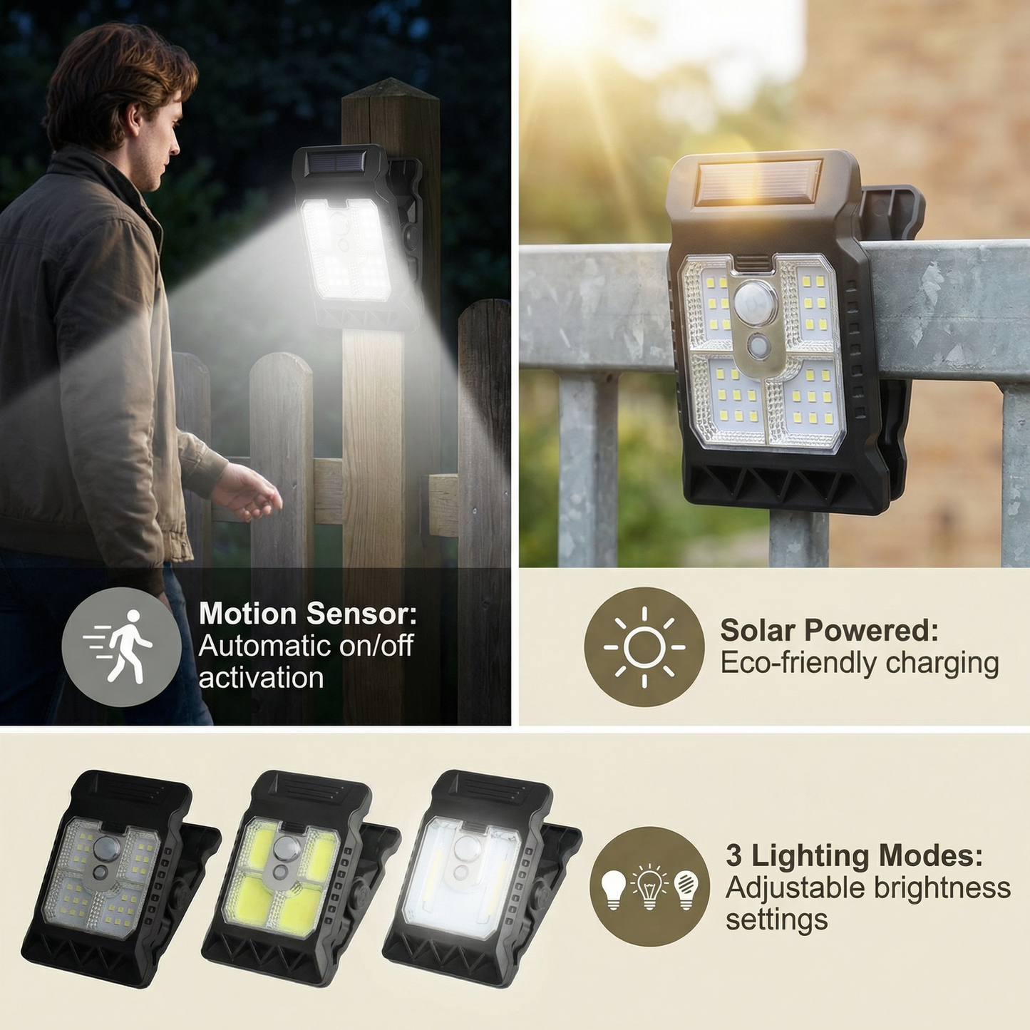 Practical Clip-On Solar Lamp with Motion Sensor