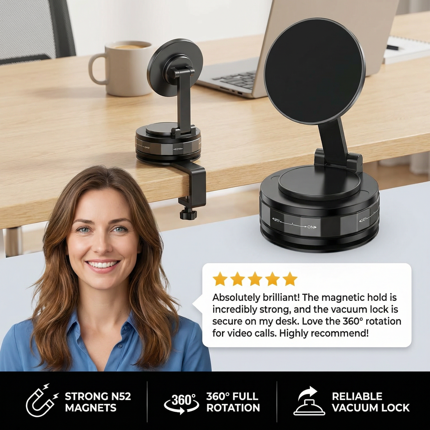 Magnetic Suction Cup – Extendable 360° Phone Holder with Vacuum Lock