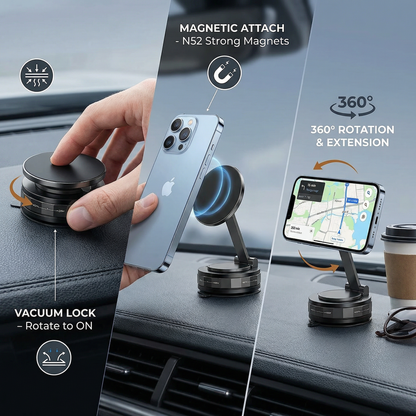 Magnetic Suction Cup – Extendable 360° Phone Holder with Vacuum Lock