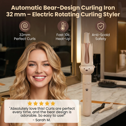 Automatic Bear-Design Curling Iron 32 mm – Electric Rotating Curling Styler