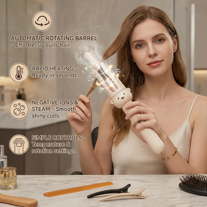 Automatic Bear-Design Curling Iron 32 mm – Electric Rotating Curling Styler