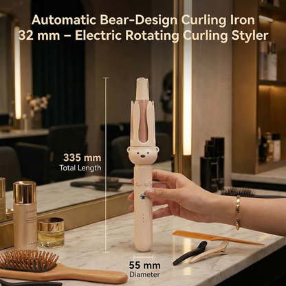 Automatic Bear-Design Curling Iron 32 mm – Electric Rotating Curling Styler
