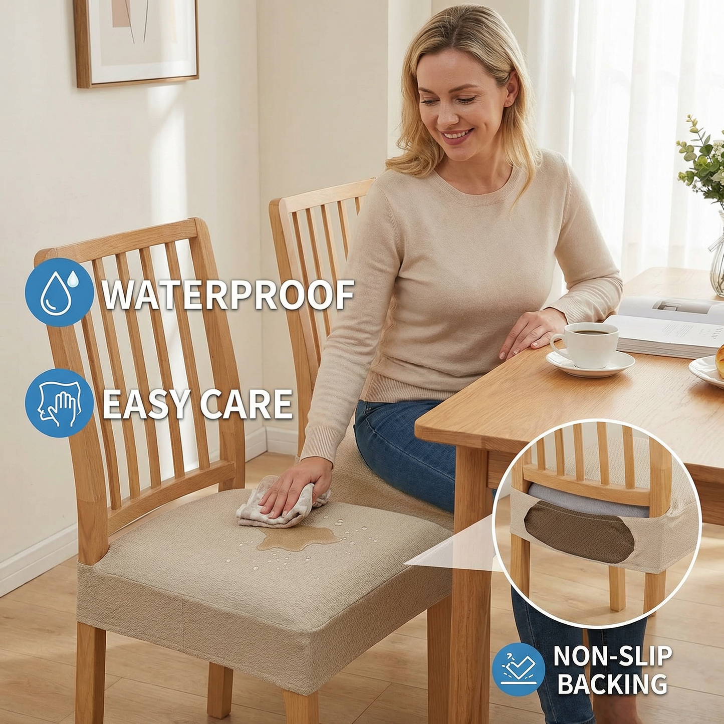 Waterproof Jacquard Chair Cushion Cover – Non-Slip & Easy Care