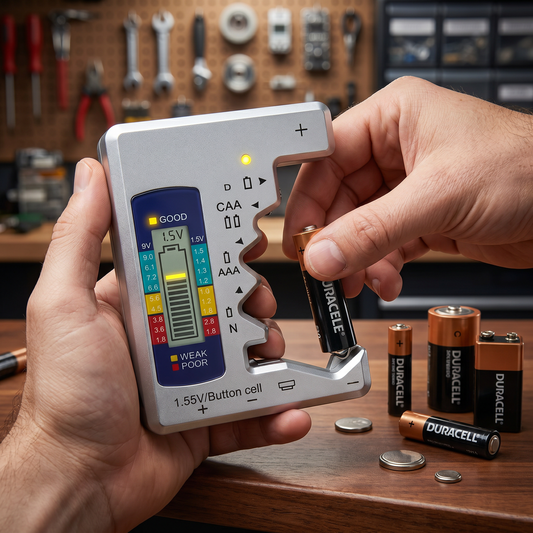 Digital Battery Tester with LCD Display – Capacity Checker for AA, AAA, C, D, 9V & Button Cells
