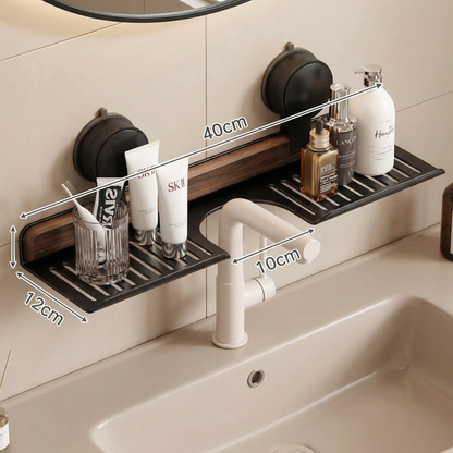 Bathroom Suction Cup Sink Shelf in Walnut Design