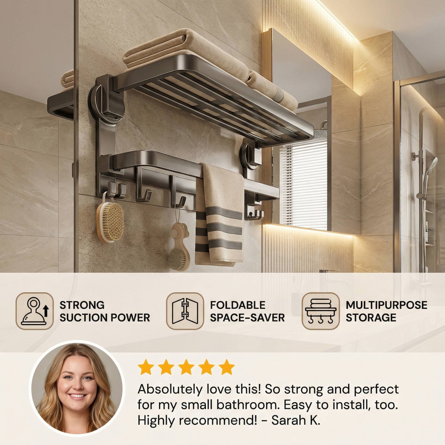 Foldable Suction Cup Towel Holder