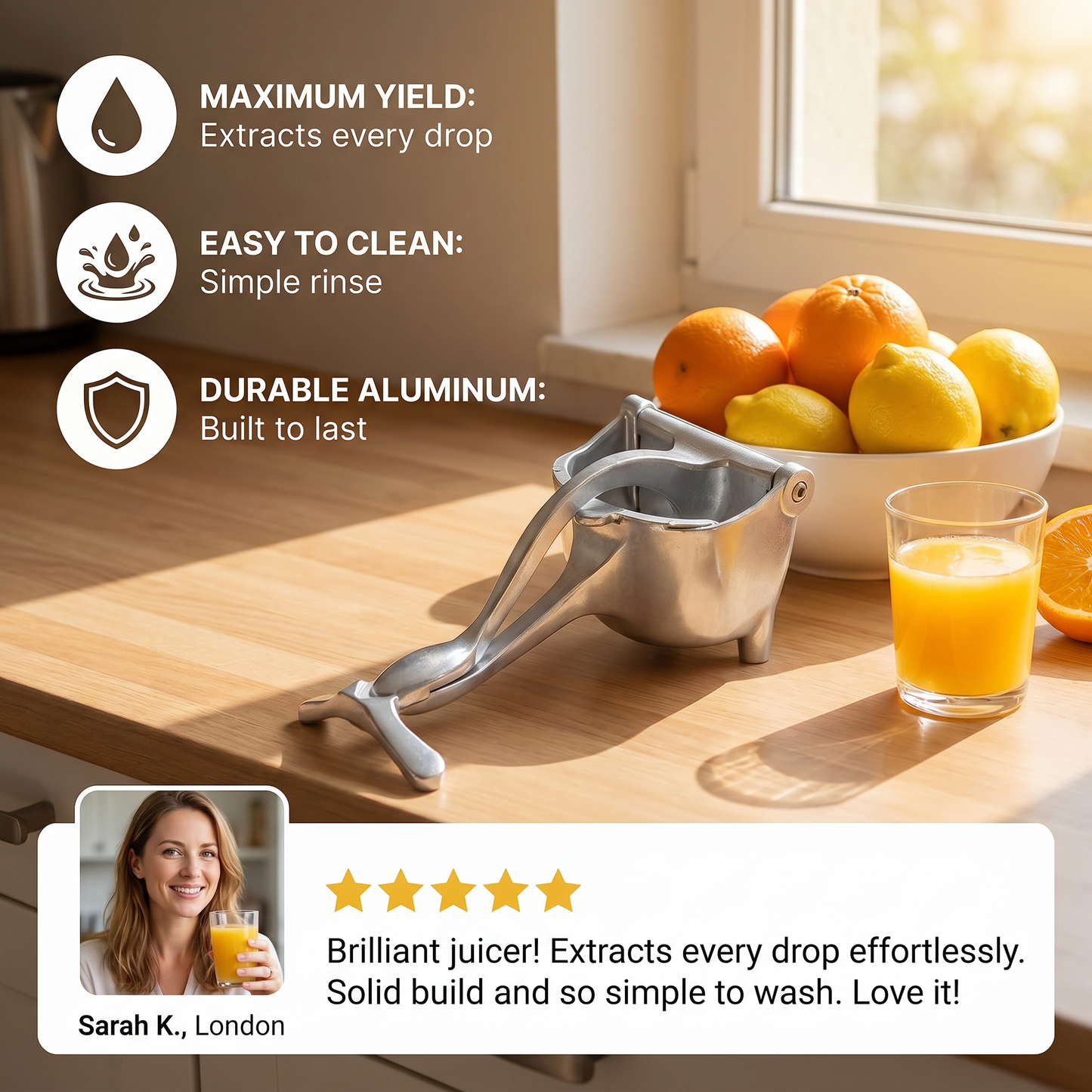 Aluminum Hand Juicer – Manual Press for Fruits & More