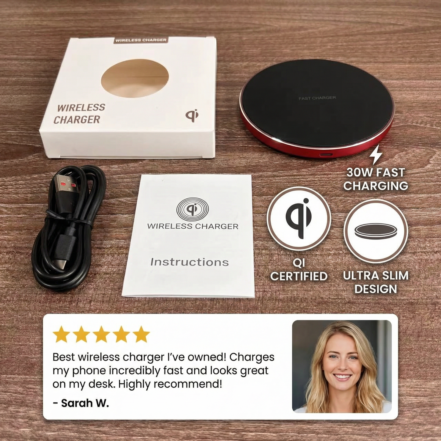 30W Wireless Fast Charging Pad for Smartphones