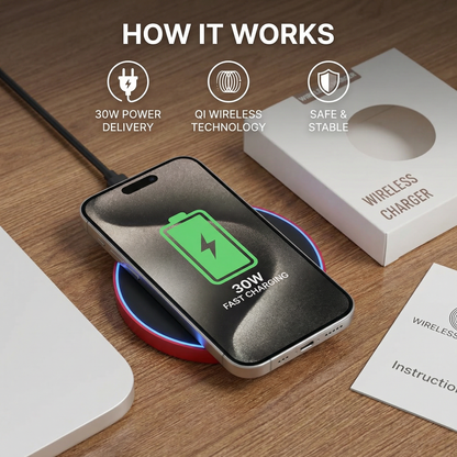 30W Wireless Fast Charging Pad for Smartphones