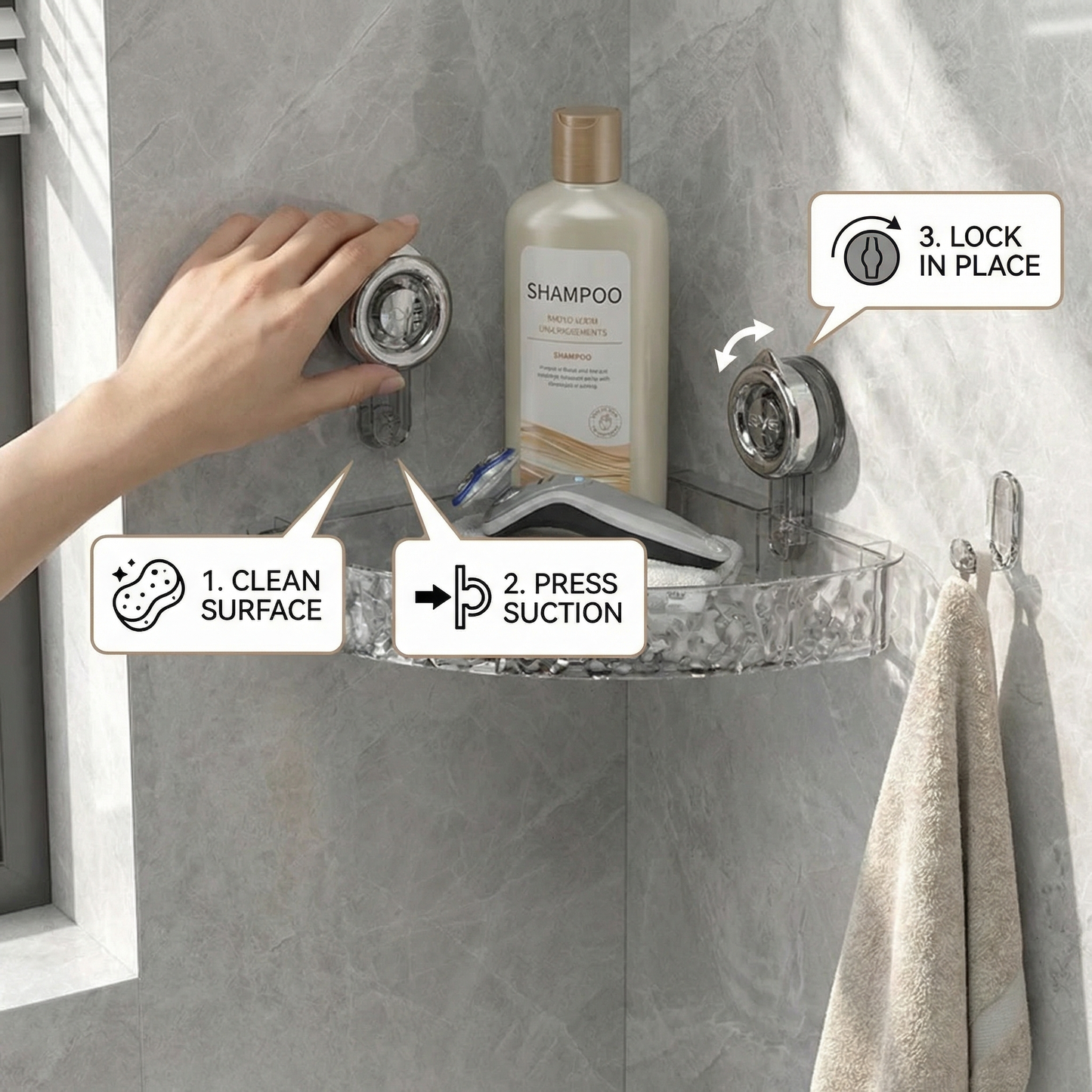 Bathroom Suction Cup Corner Shelf