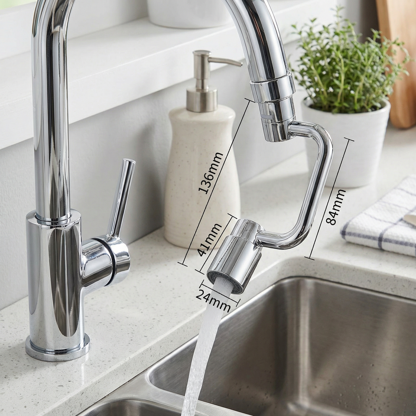 360° swivel tap extender with spray head – kitchen & bathroom use
