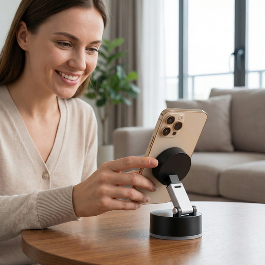 Magnetic Phone Holder with Vacuum Suction Cup – Foldable & Double-Sided, Universal for All Smartphones