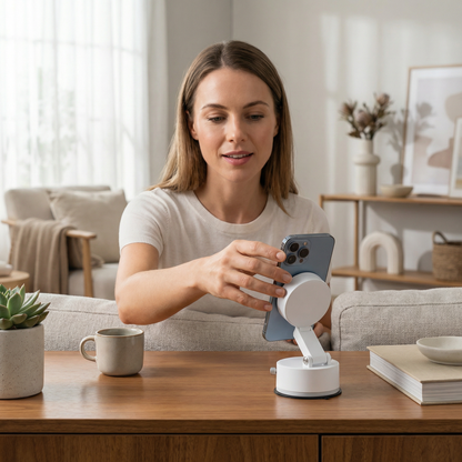 Magnetic Phone Holder with Vacuum Suction Cup – Foldable & Double-Sided, Universal for All Smartphones