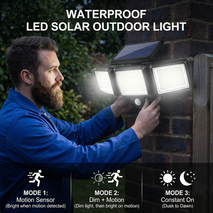 Waterproof LED Solar Outdoor Light with 3 Spotlights – 3 Lighting Modes & Motion Detection