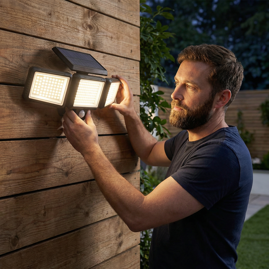 Waterproof LED Solar Outdoor Light with 3 Spotlights – 3 Lighting Modes & Motion Detection