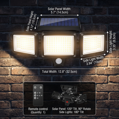 Waterproof LED Solar Outdoor Light with 3 Spotlights – 3 Lighting Modes & Motion Detection